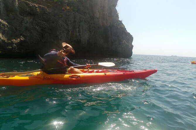 Amalfi Coast : Kayak-Snorkeling tour Pandora Cave & Hidden beach - Kayaking eastward along the shoreline: Norman Tower and lemon terraces
