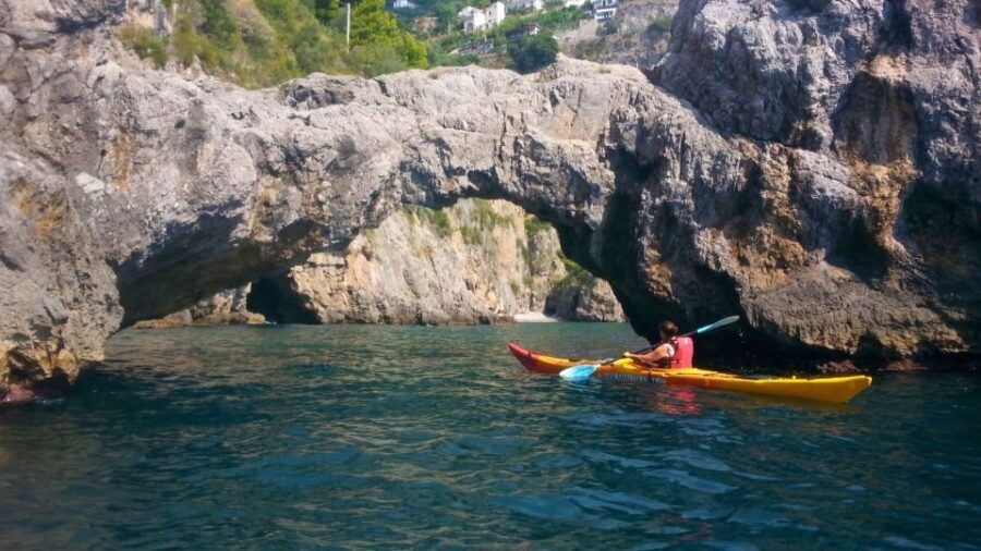 Amalfi Coast: Kayak Tour with Snorkeling and Grottoes Visit - Kayaking along Amalfi’s coast: beaches, arches, and watch towers by water