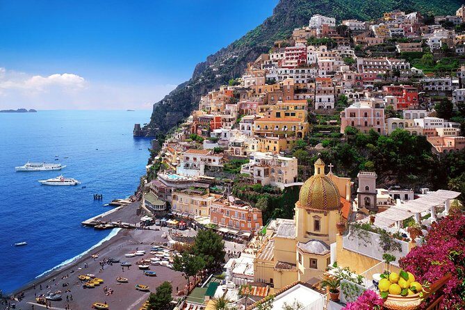Private Tour Amalfi Coast from Sorrento - Positano for 1 hour: vertical streets, magenta flowers, and the sea view